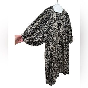 ⚡️ 100% Cotton Black and Cream Floral Maxi Dress With Pockets